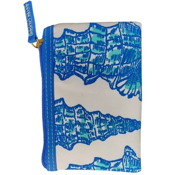 Estee Lauder Blue and white cosmetic bag/ coin purse measures 5x4x.75 - Picture 4 of 5